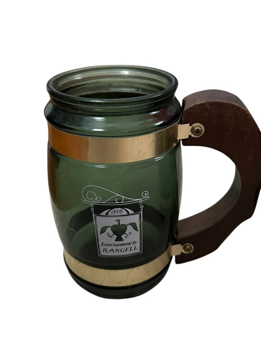Vintage Siesta Ware Green Glass Tavern Mugs Set of 4 Wood Handles - Picture 13 of 14